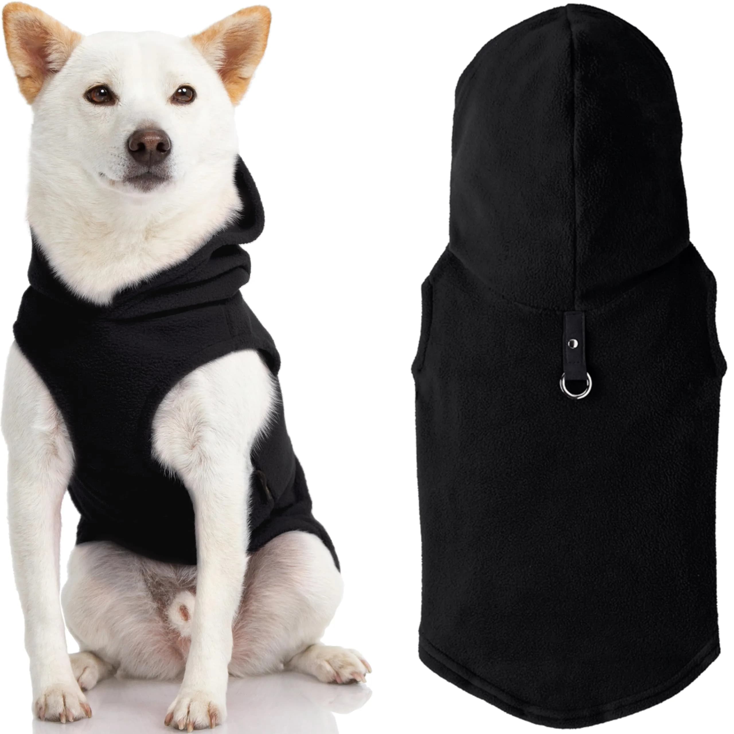 Gooby Fleece Vest Hoodie Dog Sweater, Black, Large | Warm, Easy-On Pullover for Small Dogs