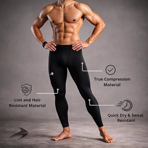 CompressionZ Men's Compression Pants Black Medium | Supportive Athletic Base Layer thumbnail 5