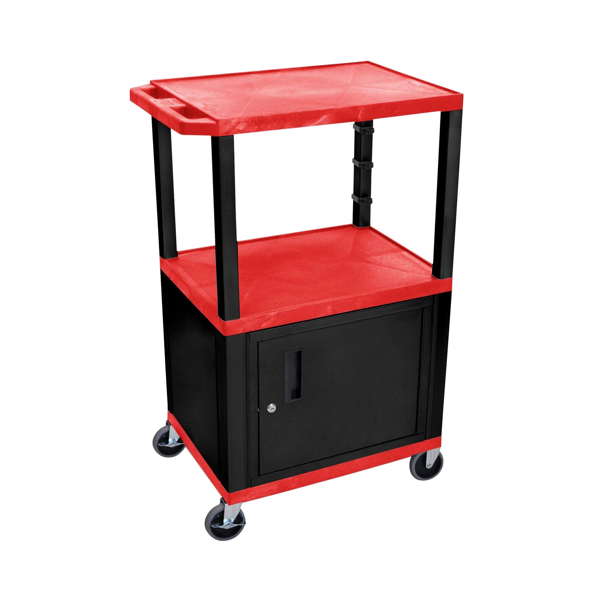 Luxor Multipurpose 42"H Red Audio Video Utility Cart with 3 Shelves, Cabinet - Black Legs - main product image