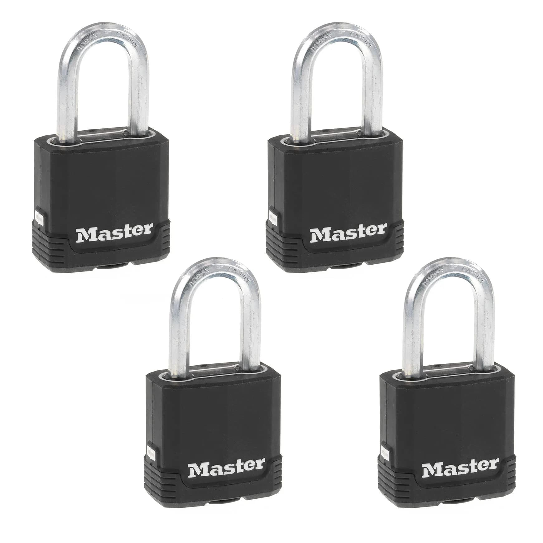 Master Lock Magnum Outdoor Padlock 4-Pack, M115XQLF | Heavy-Duty Steel Body & Boron Shackle — 4-Pack