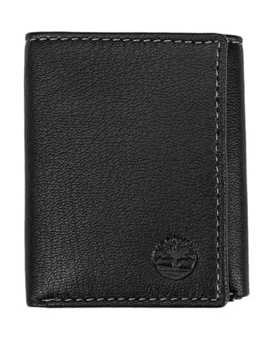 Timberland Men's Leather Trifold Wallet With ID Window, Black 10.8cm (4.25") | Genuine Italian Leather, RFID Blocking thumbnail 1