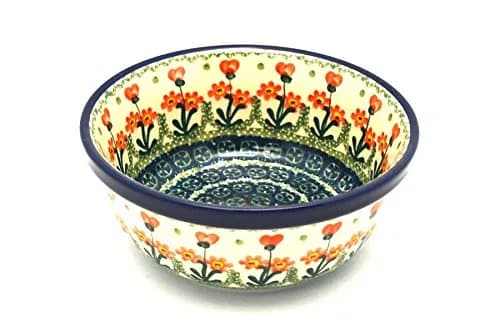 Polish Pottery Bowl - Salad - Peach Spring Daisy | Handmade Polish Stoneware for Soup & Salad thumbnail 1