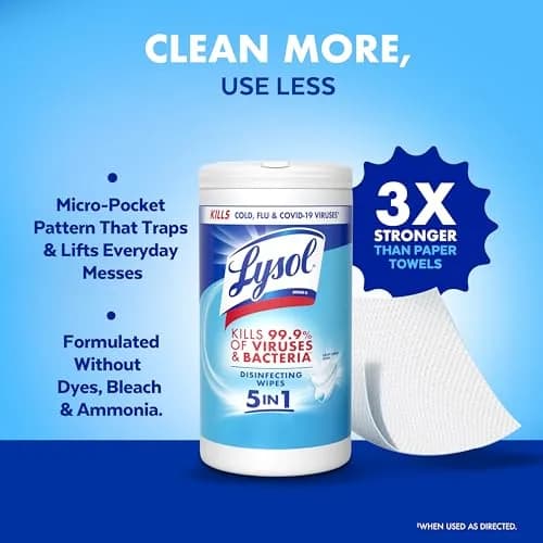 Lysol Disinfecting Wipes Multi-Surface Cleaner Crisp Linen 80 ct | Kills 99.9% of Viruses & Bacteria thumbnail 6