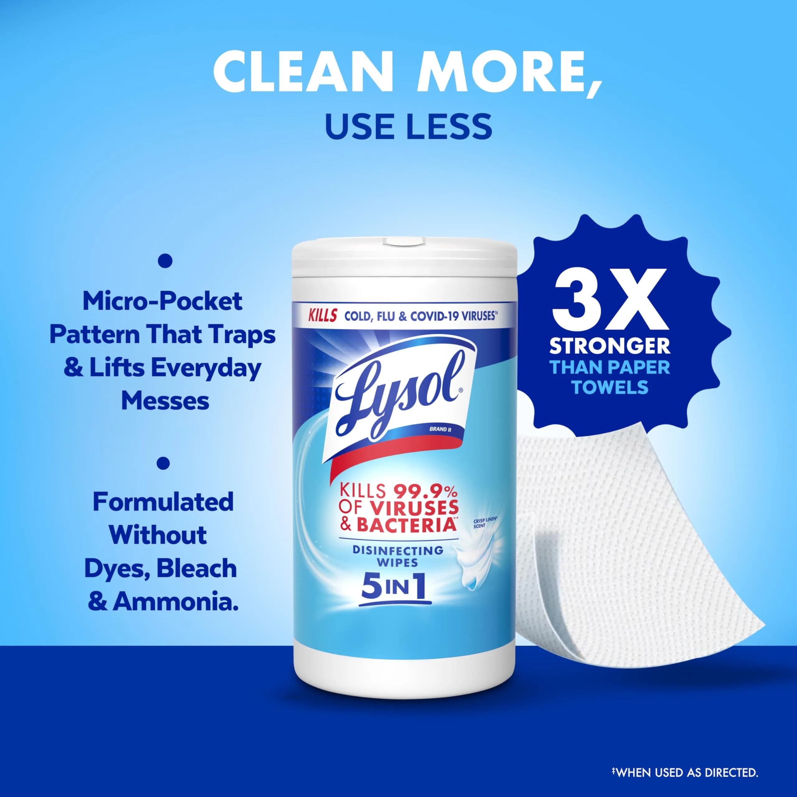 Lysol Disinfecting Wipes Multi-Surface Cleaner Crisp Linen 80 ct | Kills 99.9% of Viruses & Bacteria - view 6