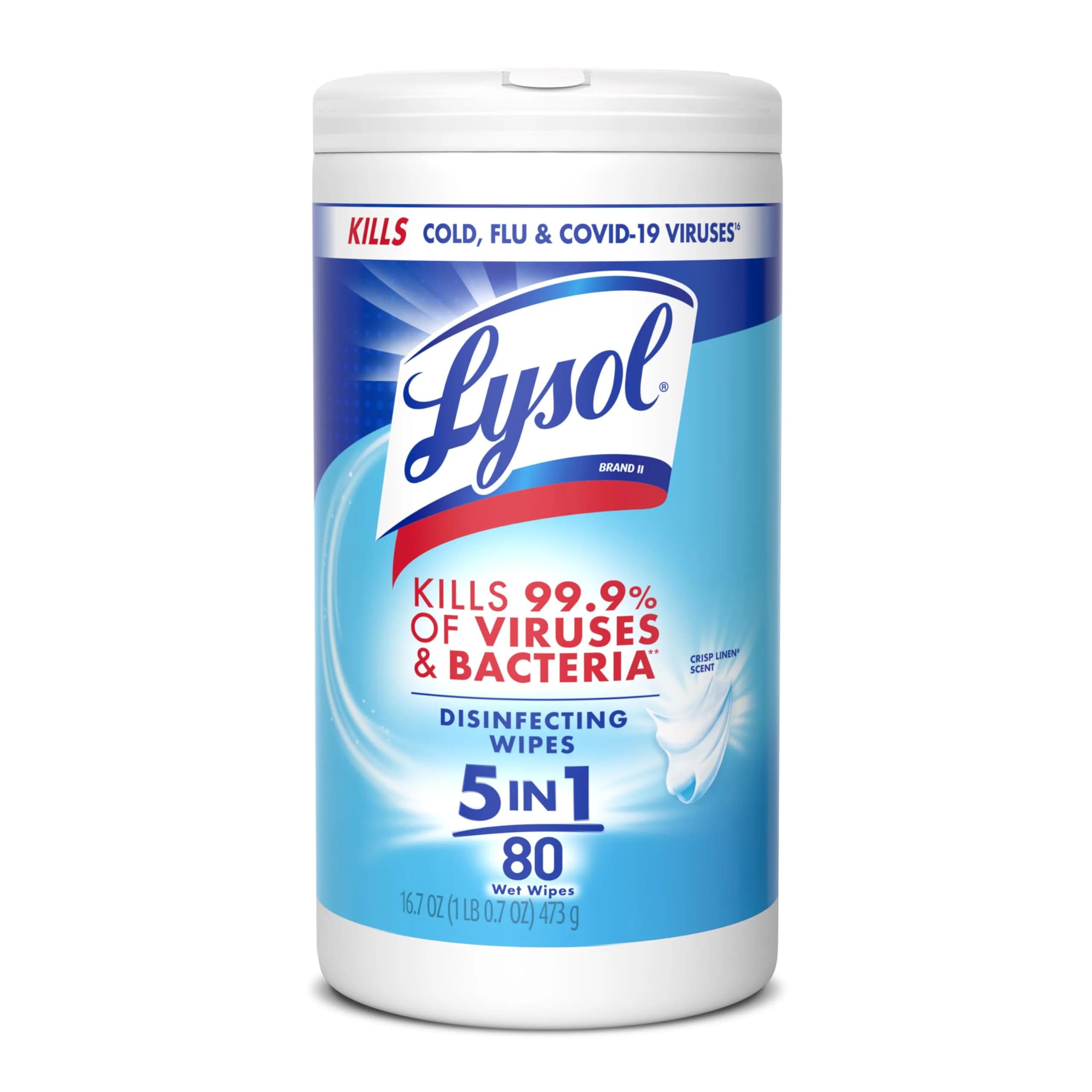 Lysol Disinfecting Wipes Multi-Surface Cleaner Crisp Linen 80 ct | Kills 99.9% of Viruses & Bacteria - main product image