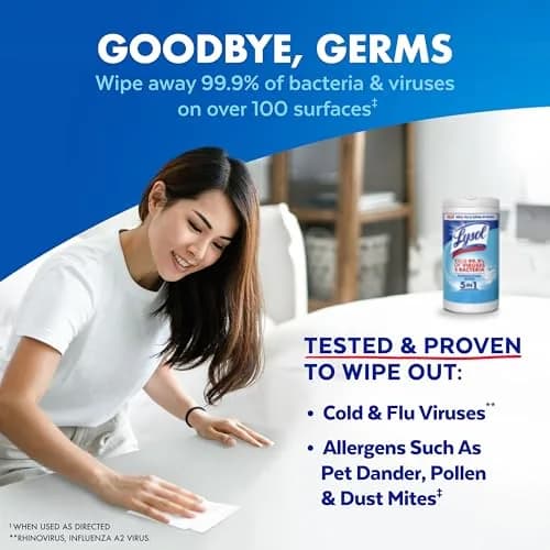 Lysol Disinfecting Wipes Multi-Surface Cleaner Crisp Linen 80 ct | Kills 99.9% of Viruses & Bacteria thumbnail 2