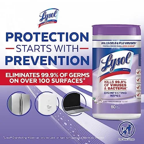Lysol Disinfecting Wipes Multi-Surface Cleaner Morning Breeze 80 ct. | Kills 99.9% of Viruses & Bacteria thumbnail 4