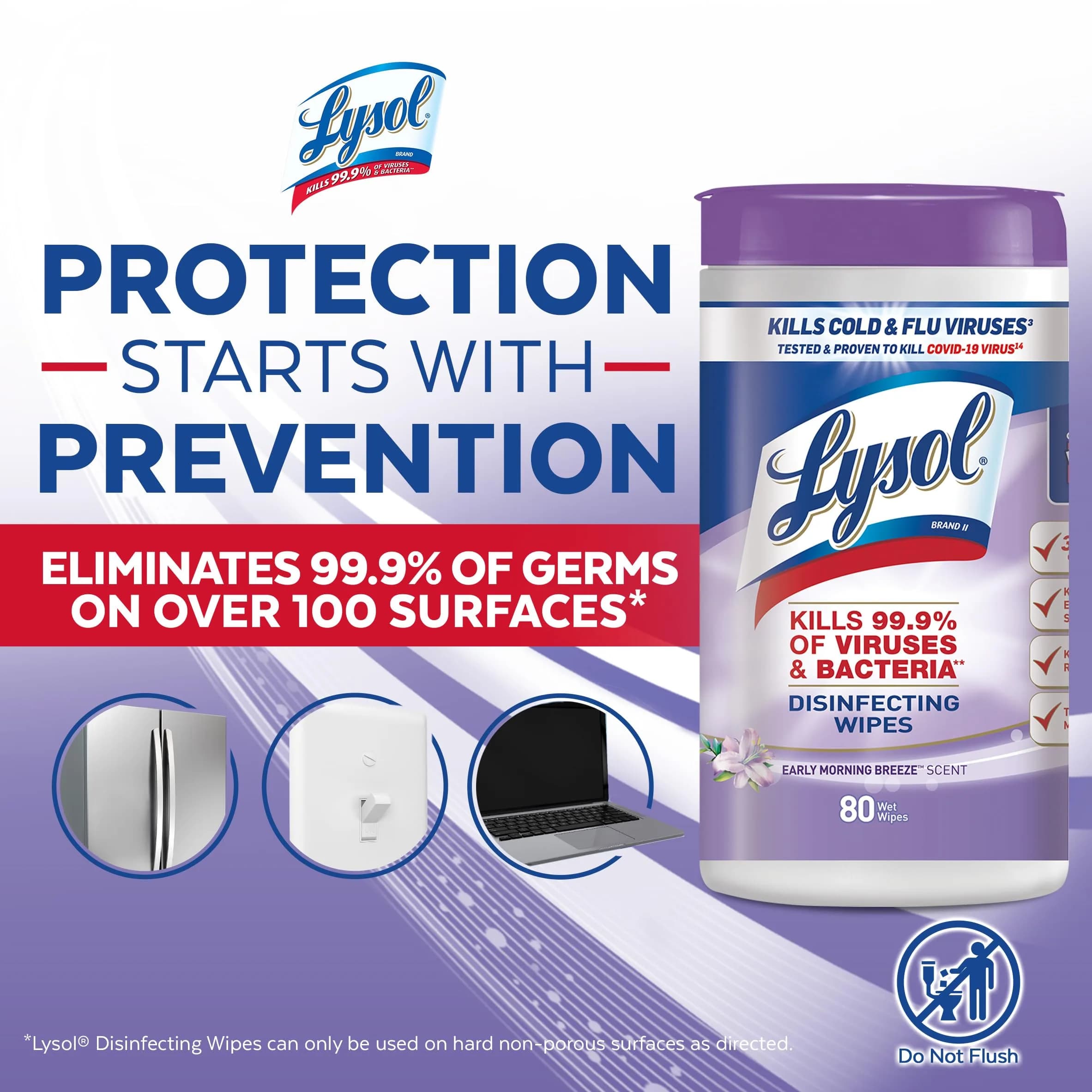 Lysol Disinfecting Wipes Multi-Surface Cleaner Morning Breeze 80 ct. | Kills 99.9% of Viruses & Bacteria - view 4