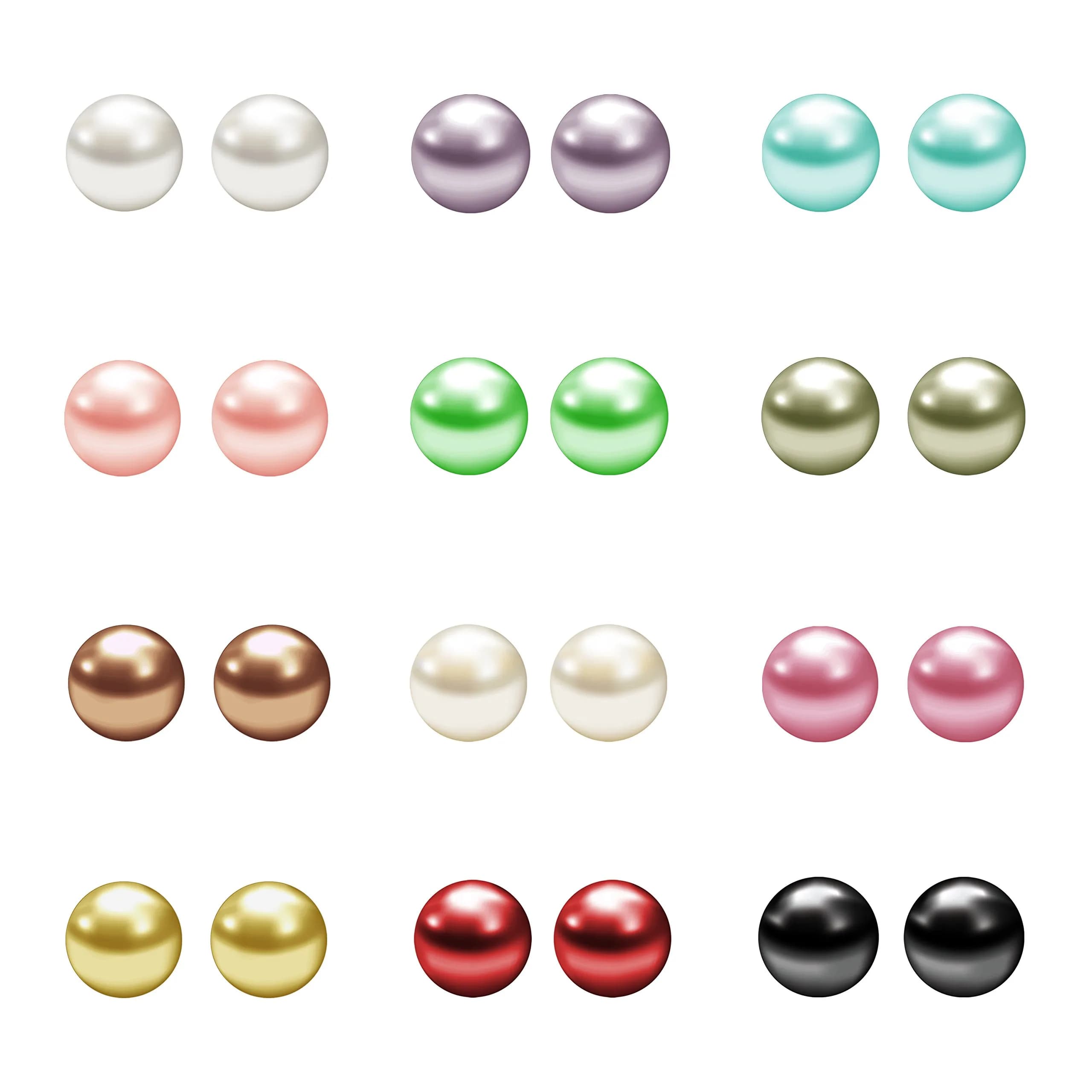 JEWELRIESHOP Hypoallergenic Pearl Earrings Set | 12 Pairs, 6mm | Colorful Faux Pearls for Women