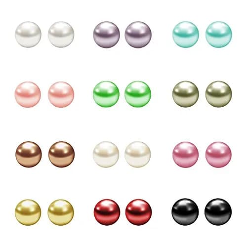 JEWELRIESHOP Hypoallergenic Pearl Earrings Set | 12 Pairs, 6mm | Colorful Faux Pearls for Women thumbnail 1