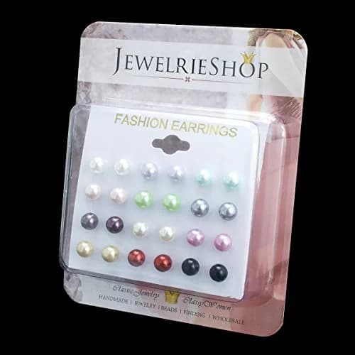 JEWELRIESHOP Hypoallergenic Pearl Earrings Set | 12 Pairs, 6mm | Colorful Faux Pearls for Women thumbnail 6