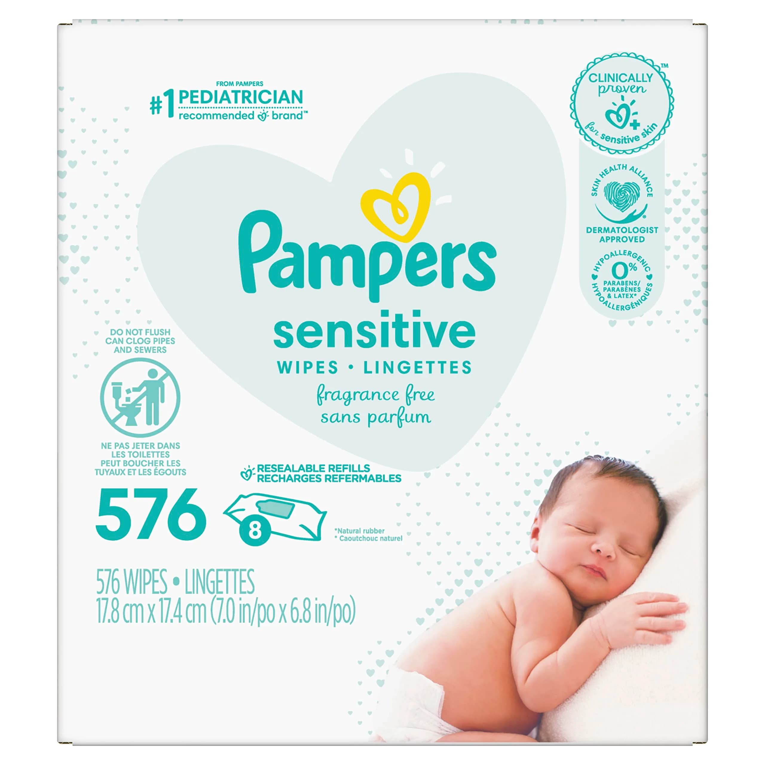 Pampers Sensitive Baby Wipes 576 Count | Fragrance-Free, Hypoallergenic, pH Balanced — Multi