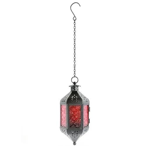 Vela Lanterns Hanging Moroccan Lamp - Exotic Decor, Indoor & Outdoor, 11" Red Glass thumbnail 9