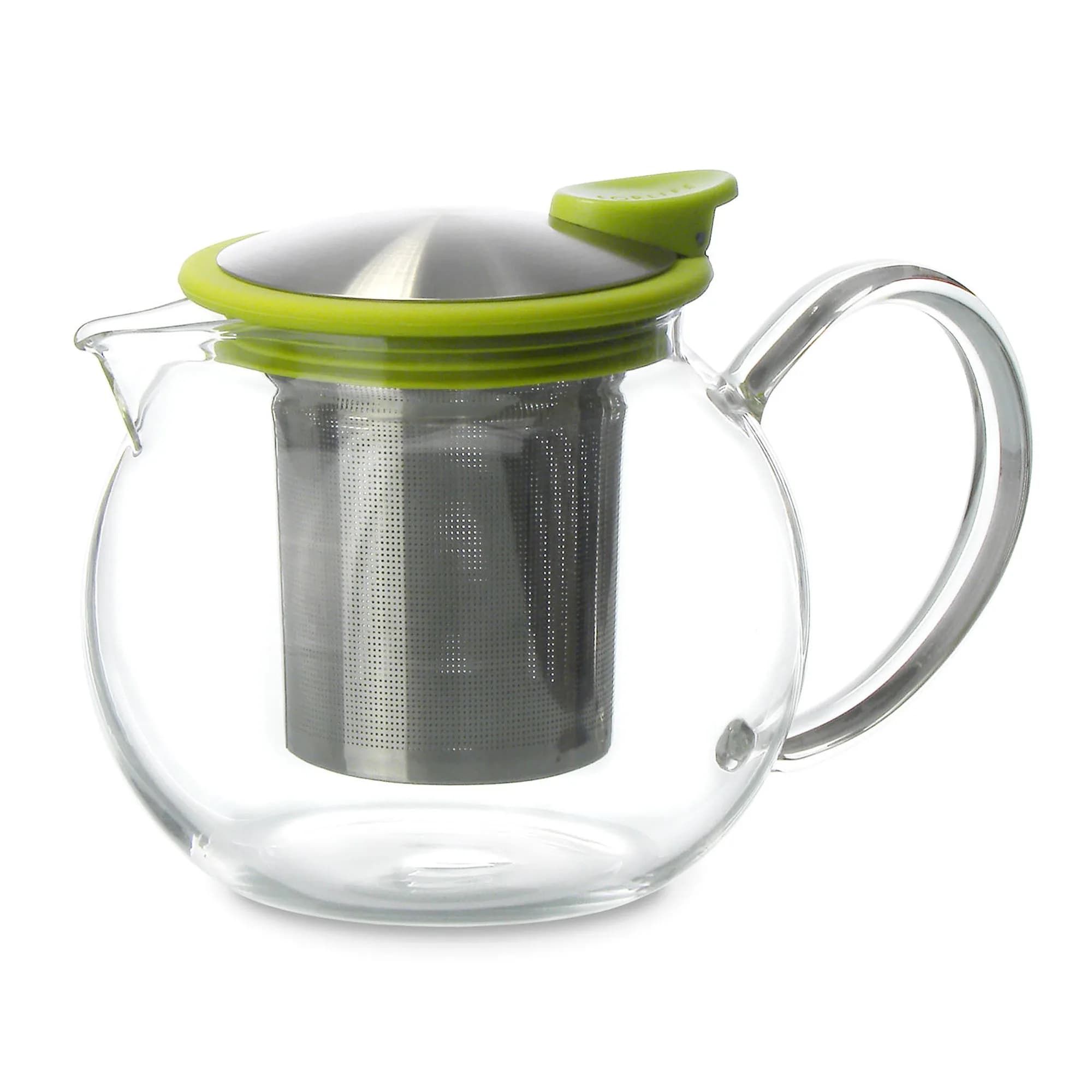 FORLIFE Bola Glass Teapot with Basket Infuser 25oz./750ml., Lime | Borosilicate Glass & Stainless Steel - main product image