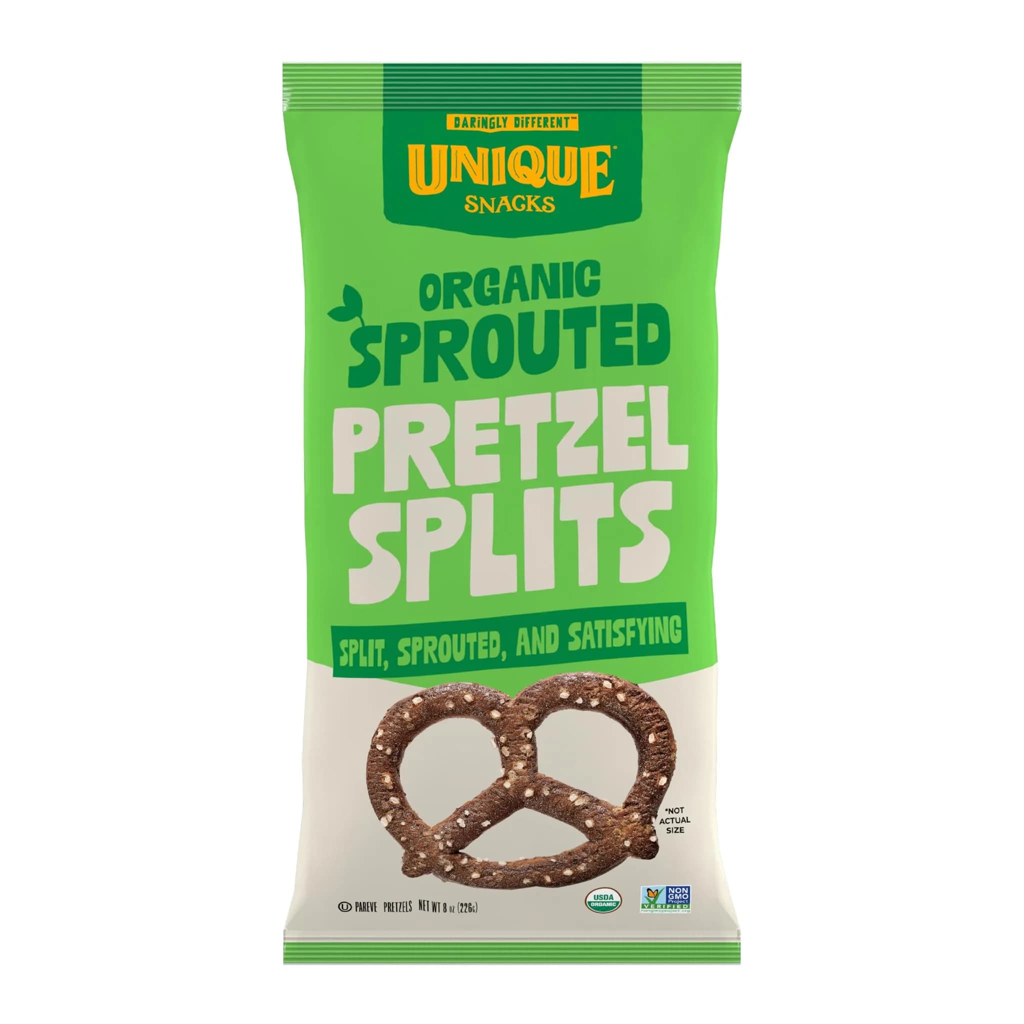 Unique Snacks Sprouted Splits Pretzels 8 Oz Pack of 12 | Unsalted, Homestyle Baked, Kosher — 8 Ounce