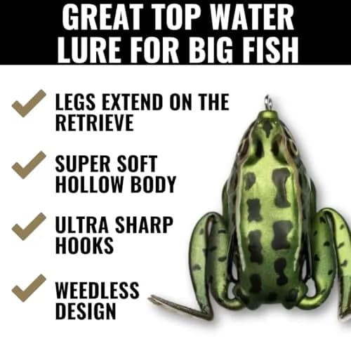 Lunkerhunt Lunker Frog Lure | Topwater Frog with Realistic Legs, Hollow Body (Green Tea) for Freshwater Bass & Trout thumbnail 3