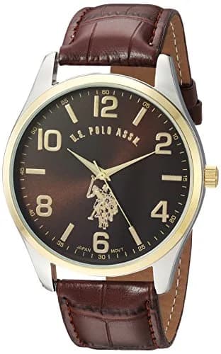 Accutime U.S. Polo Assn. Men's Analog Quartz Watch 44mm Silver-Tone Case Brown Croco-Embossed Strap | Classic Casual Style thumbnail 1