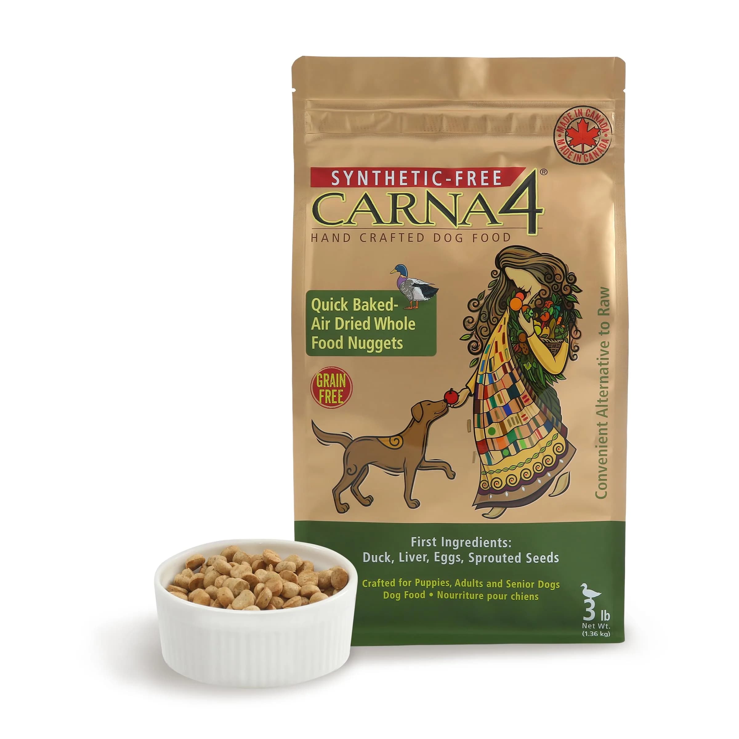 CARNA4 Gentle Quick-Baked Air-Dried Dog Food, Duck Recipe, 3lb | Grain-Free, Digestible & Natural
