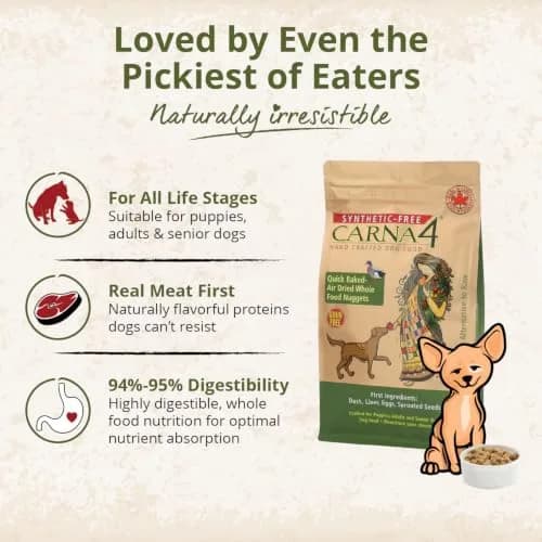 CARNA4 Gentle Quick-Baked Air-Dried Dog Food, Duck Recipe, 3lb | Grain-Free, Digestible & Natural thumbnail 5
