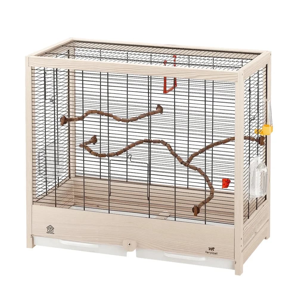 Ferplast Giulietta 5 Bird Wooden Cage, 69 x 34.5 x 58 cm, Black | Eco-Friendly Wooden Bird Home