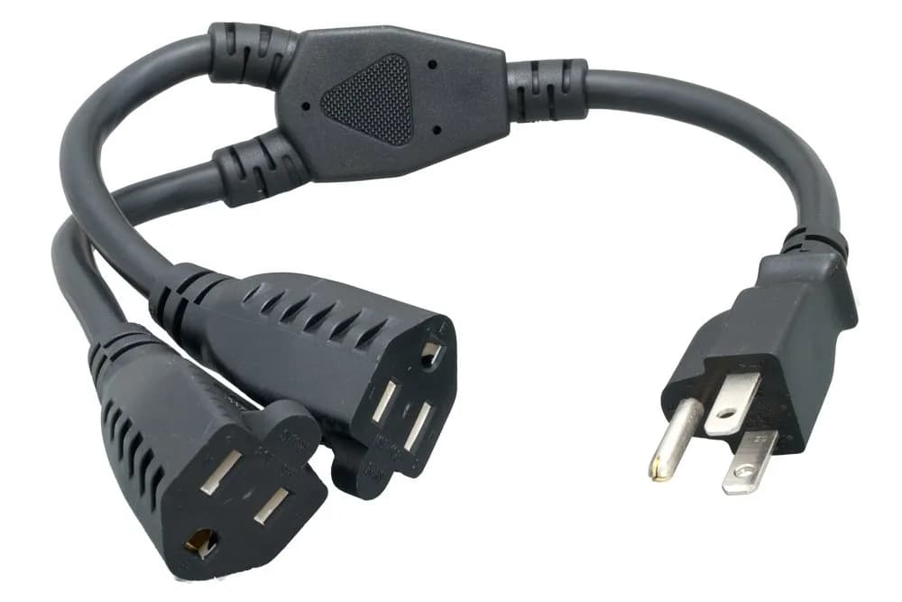 Cablelera Power Cord Extension and Splitter, 125V, 13A, Black | Short 14-inch NEMA 5-15P to 2x NEMA 5-15R
