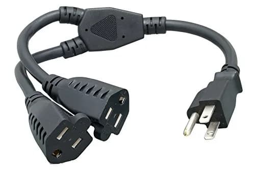 Cablelera Power Cord Extension and Splitter, 125V, 13A, Black | Short 14-inch NEMA 5-15P to 2x NEMA 5-15R thumbnail 1