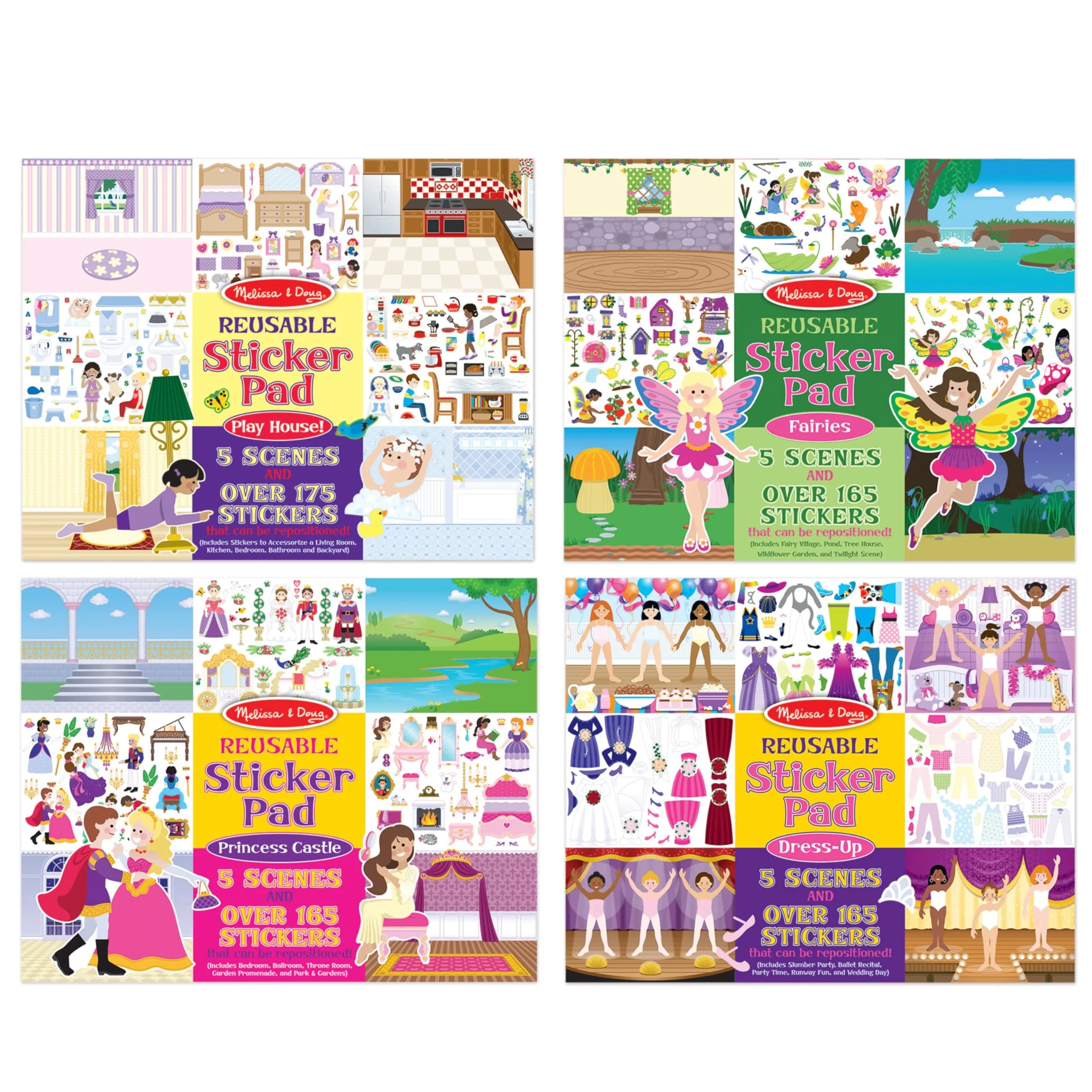 Melissa & Doug Reusable Sticker Pad Set: Fairies, Princess Castle, Play House, Dress-Up | 680+ Stickers — Multicolor