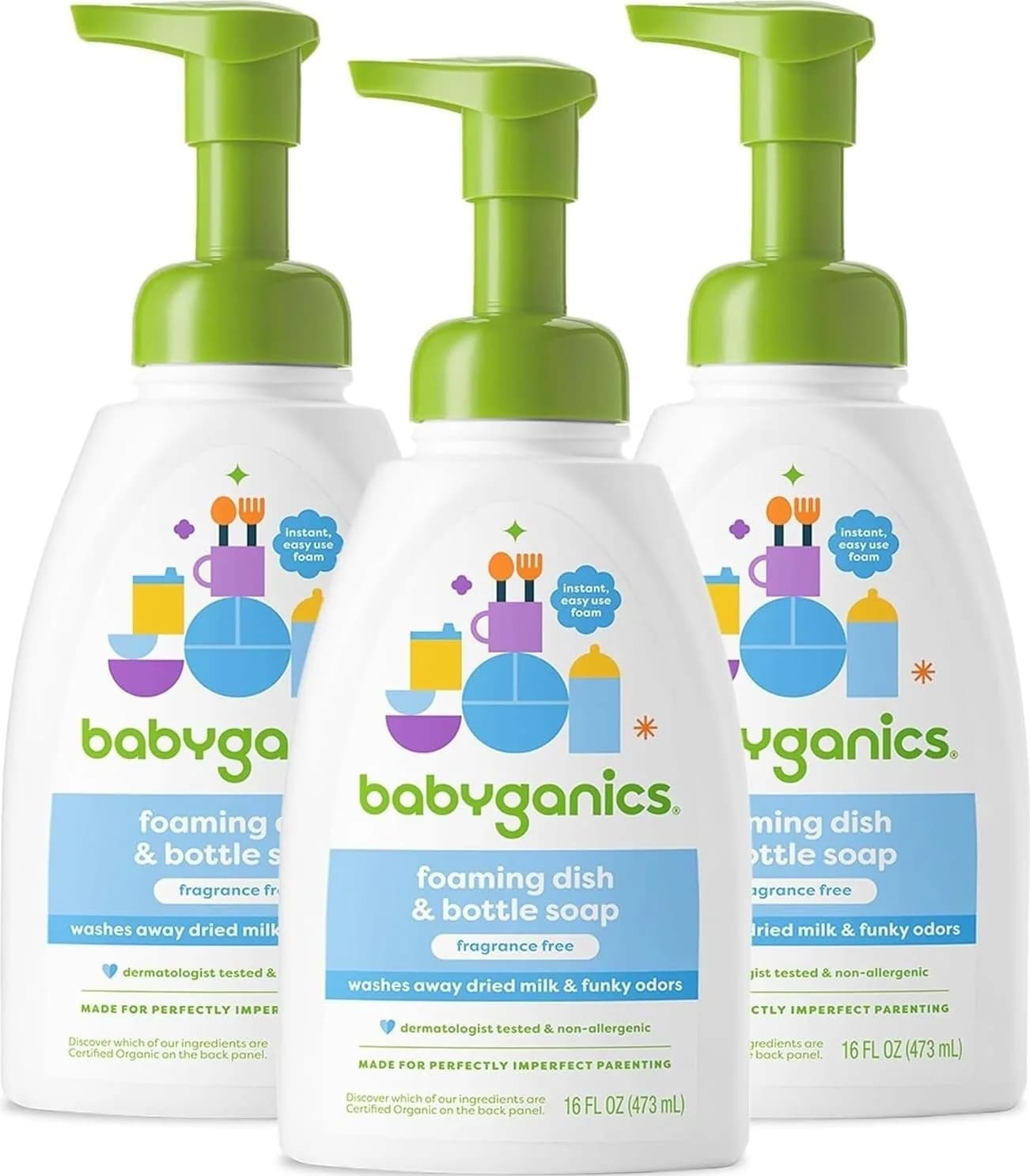 Babyganics Foaming Dish Soap Fragrance Free 48 fl oz (1.42 L) | Gentle Plant-Based Formula