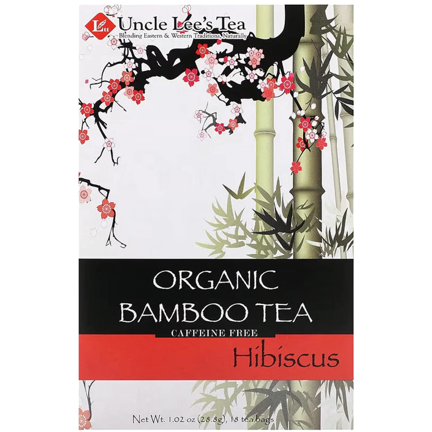 Uncle Lee's Organic Tea Bamboo Hibiscus 18 Tea Bags | Caffeine-Free & Organic Support for Hair, Skin & Nails — No Color
