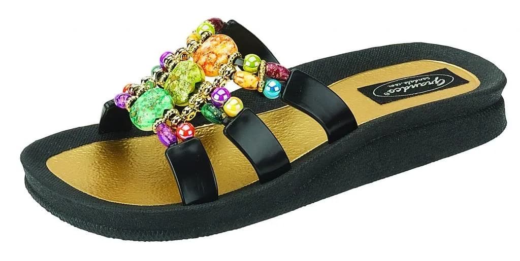 Grandco Women's 25551E Mystical Slide Beaded Waterproof Molded Sole Summer Sandals, Black, 11 | Comfortable Waterproof Summer Footwear