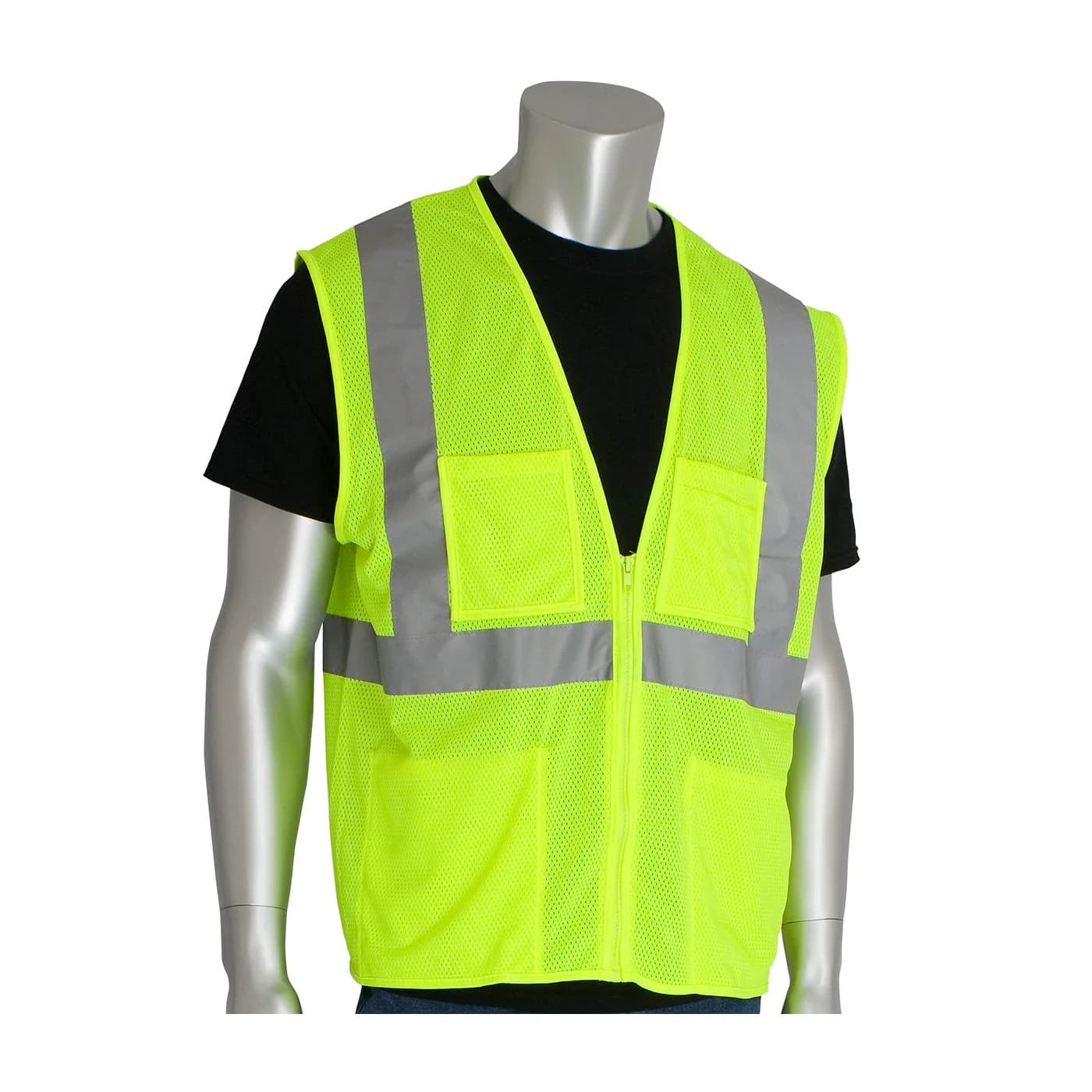 PIP Protective Industrial Products 302-MVGZ4PLY-XL Zipper Safety Vest, XL | Hi-Vis Yellow, Class 2 Mesh Vest