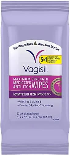 Vagisil Anti-Itch Medicated Feminine Wipes 20 Count | Fast Relief for Vaginal Itch & Odor thumbnail 1