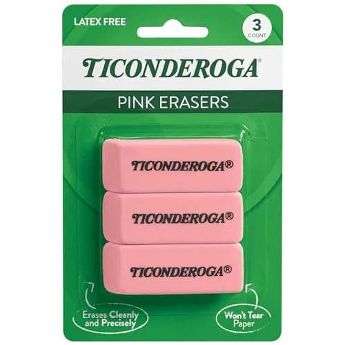 Ticonderoga Pink Wedge Erasers 3 Count | Classic Eraser for Clean Corrections thumbnail 1