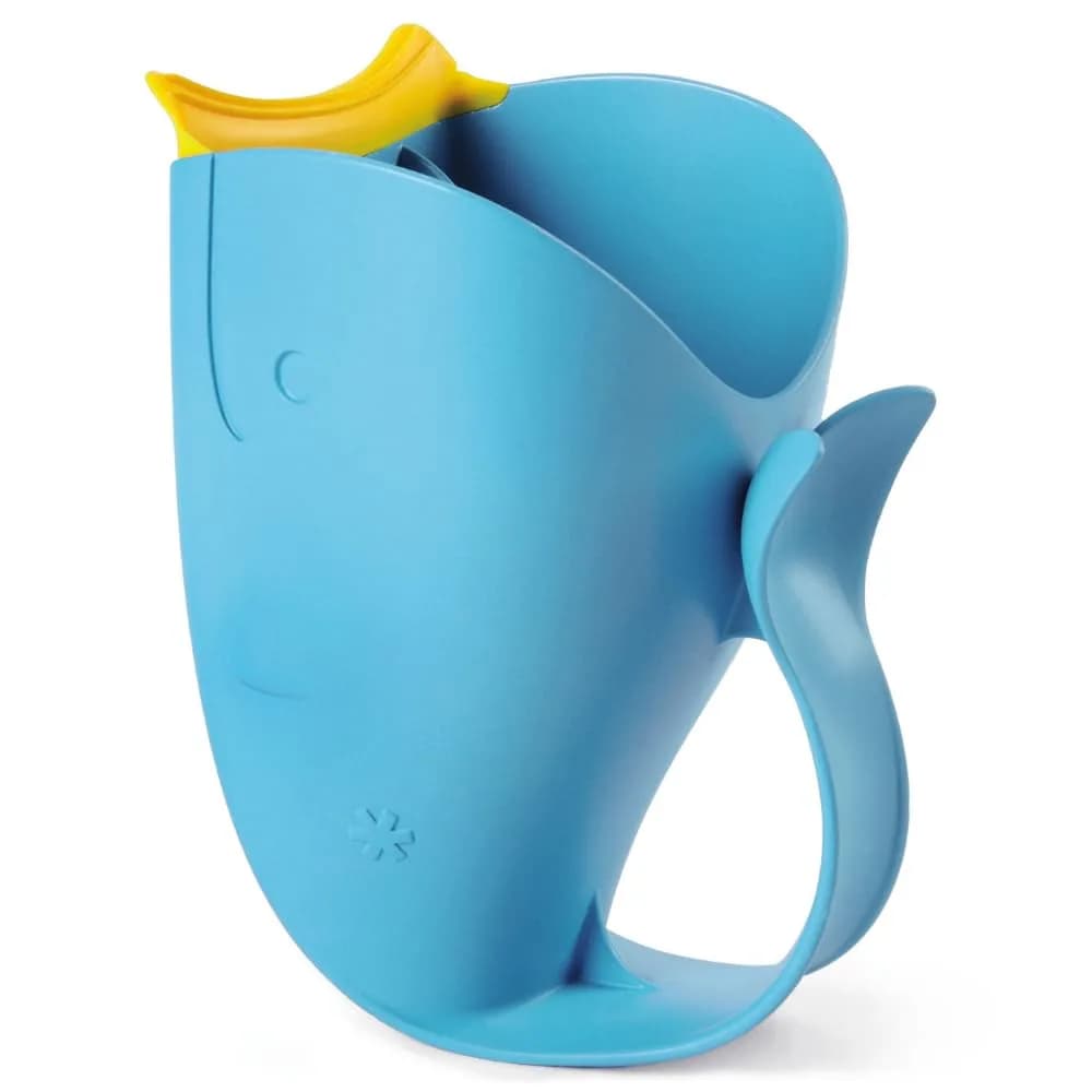 Skip Hop MOBY Tear-Free Bath Rinser Cup with Waterfall Spout, White (710 mL / 24 Fl Oz) | Gentle on Eyes & Ears — Blue
