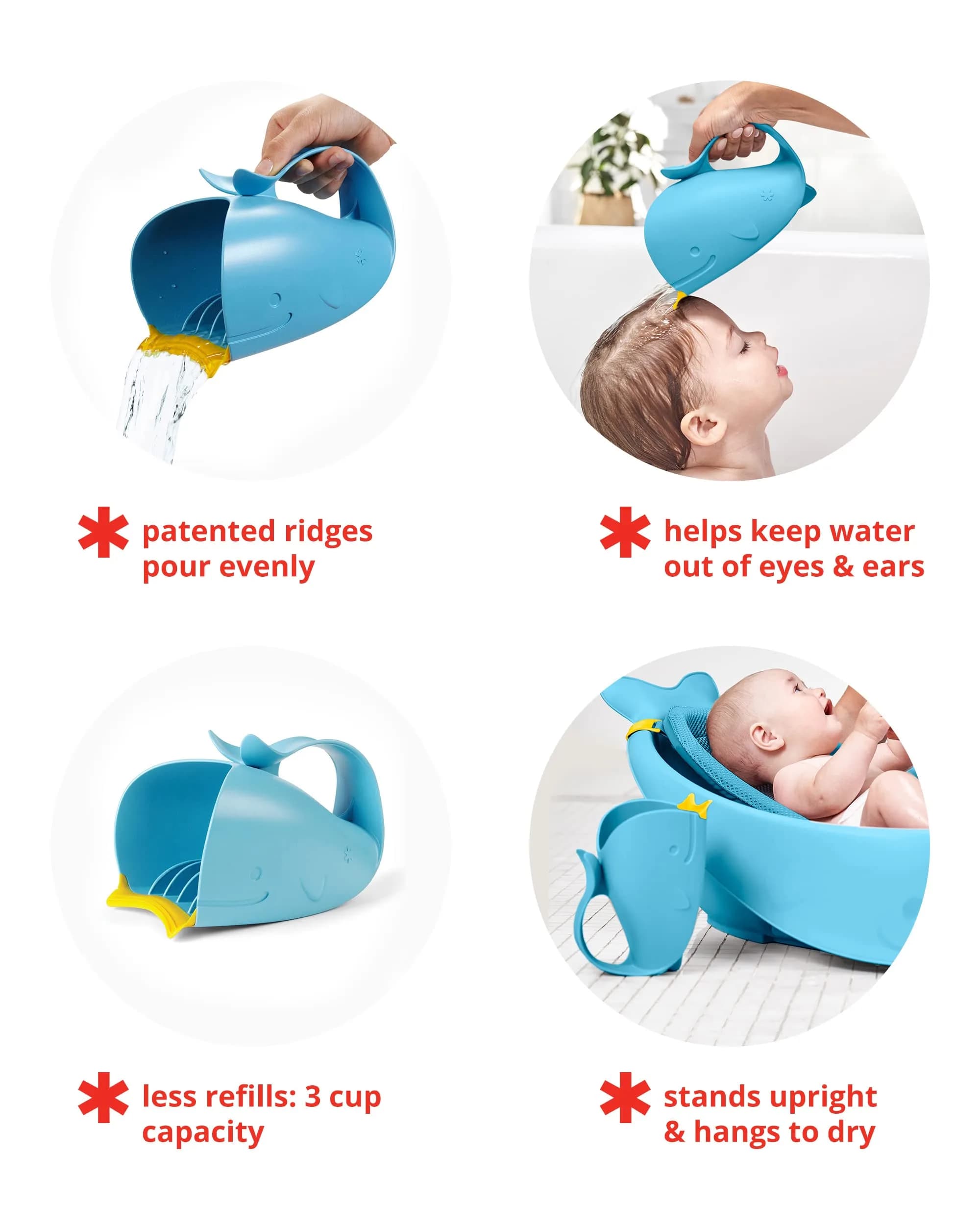 Skip Hop Moby Tear-Free Bath Rinser Cup with Waterfall Spout - Blue | Gentle on Eyes & Ears - view 3