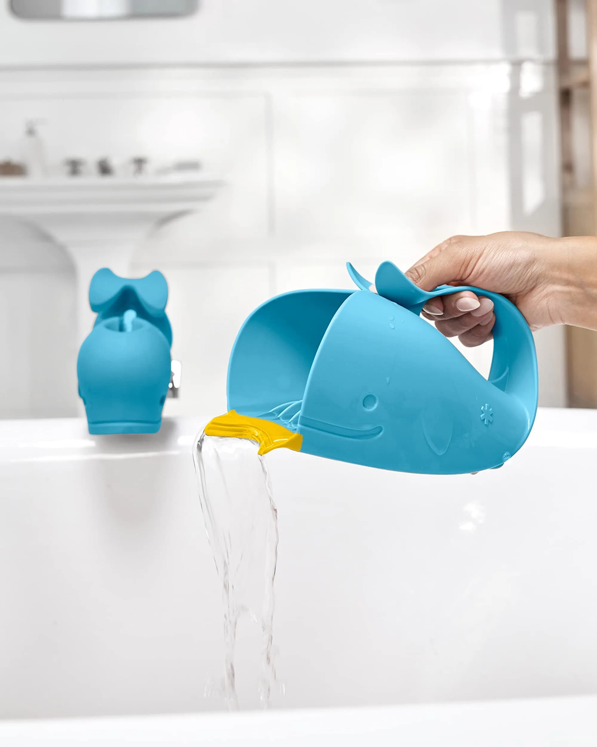Skip Hop Moby Tear-Free Bath Rinser Cup with Waterfall Spout - Blue | Gentle on Eyes & Ears - view 4