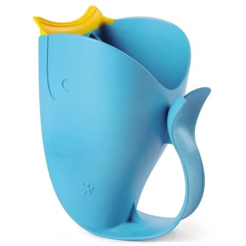 Skip Hop MOBY Tear-Free Bath Rinser Cup with Waterfall Spout, White (710 mL / 24 Fl Oz) | Gentle on Eyes & Ears — Blue