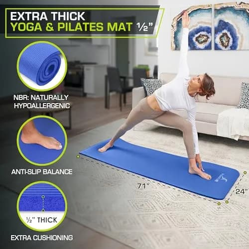 ProSourceFit Extra Thick Yoga and Pilates Mat ½” (13mm) 71-inch Long | High Density Exercise Mat with Comfort Foam and Carrying Strap thumbnail 2