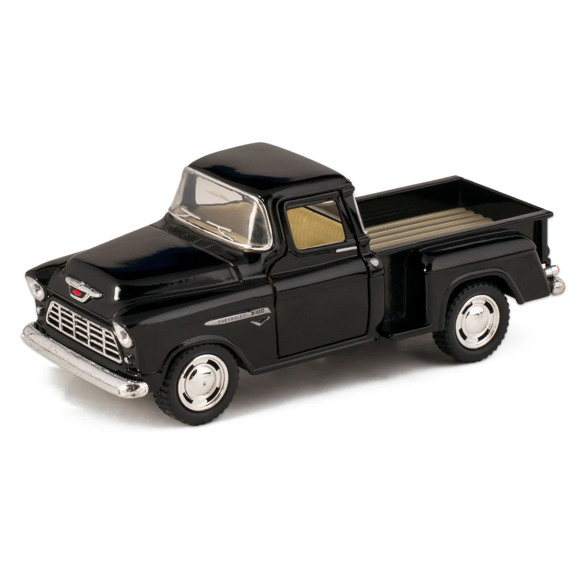 KiNSMART 1955 Chevrolet Stepside Pickup Truck 5 Inch 1:32 Scale Die Cast Metal Little Truck (Black) | Classic American Model — Black