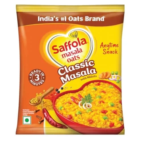 Saffola Classic Masala Oats 39g (1.34 oz) | Ready in 3 Minutes, Vegetarian Indian Breakfast Cereal thumbnail 1