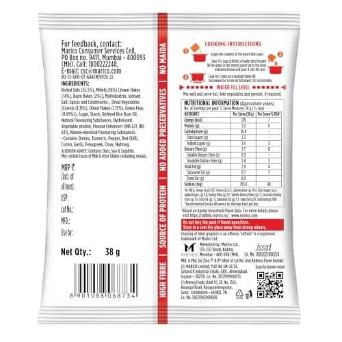 Saffola Classic Masala Oats 39g (1.34 oz) | Ready in 3 Minutes, Vegetarian Indian Breakfast Cereal thumbnail 7