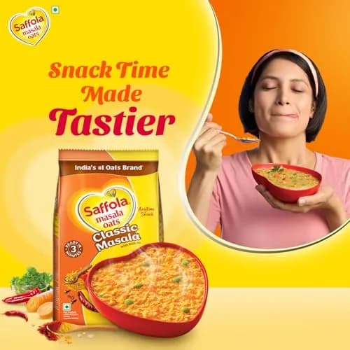 Saffola Classic Masala Oats 39g (1.34 oz) | Ready in 3 Minutes, Vegetarian Indian Breakfast Cereal thumbnail 2