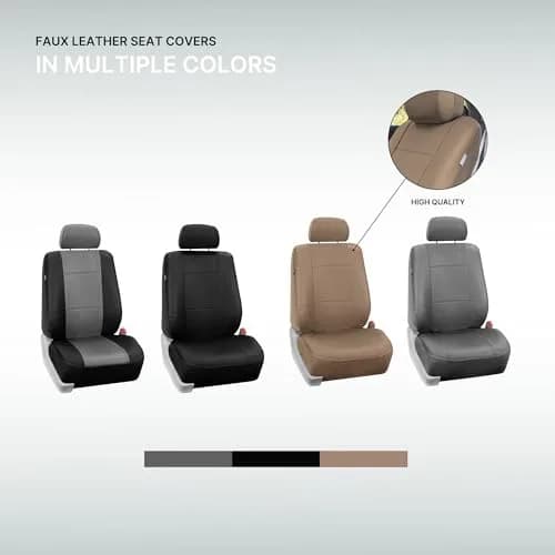 FH Group Front Set Faux Leather Car Seat Cover for Low Back Seat with Removable Headrest | Universal Fit, Easy to Clean, Gray thumbnail 6