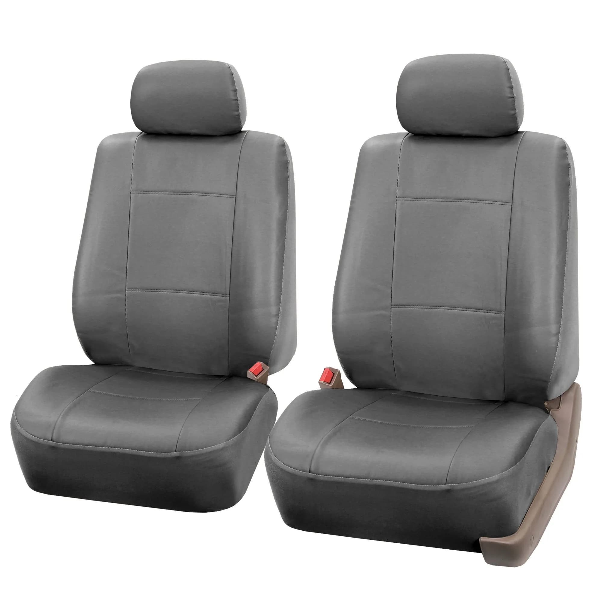 FH Group Front Set Faux Leather Car Seat Cover for Low Back Seat with Removable Headrest | Universal Fit, Easy to Clean, Gray