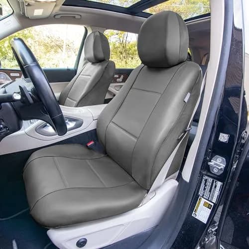 FH Group Front Set Faux Leather Car Seat Cover for Low Back Seat with Removable Headrest | Universal Fit, Easy to Clean, Gray thumbnail 2