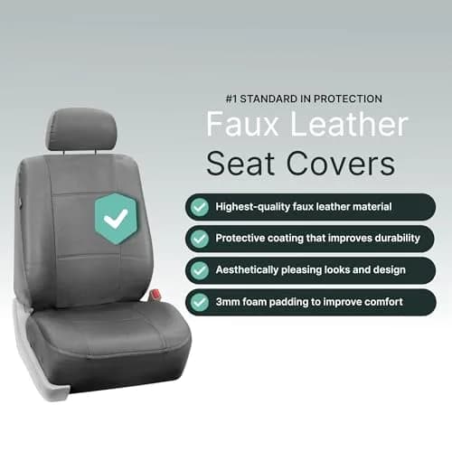 FH Group Front Set Faux Leather Car Seat Cover for Low Back Seat with Removable Headrest | Universal Fit, Easy to Clean, Gray thumbnail 3