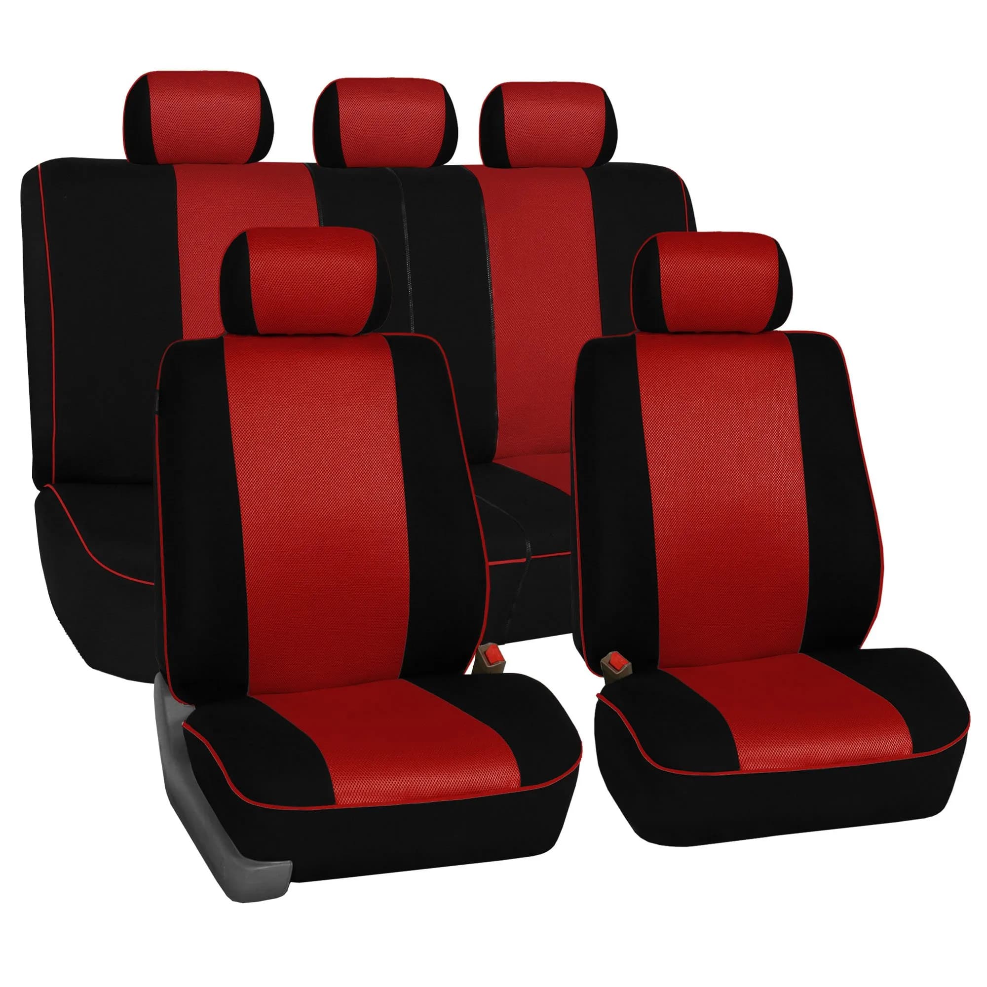 FH Group Car Seat Covers Three Row 7 Seater | Universal Fit, Breathable Foam Padding (enables cool comfort) — Red