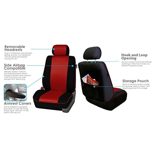 FH Group Full Set Cloth Car Seat Covers - Universal Fit, Low Back, Airbag Compatible, Washable, Red thumbnail 4