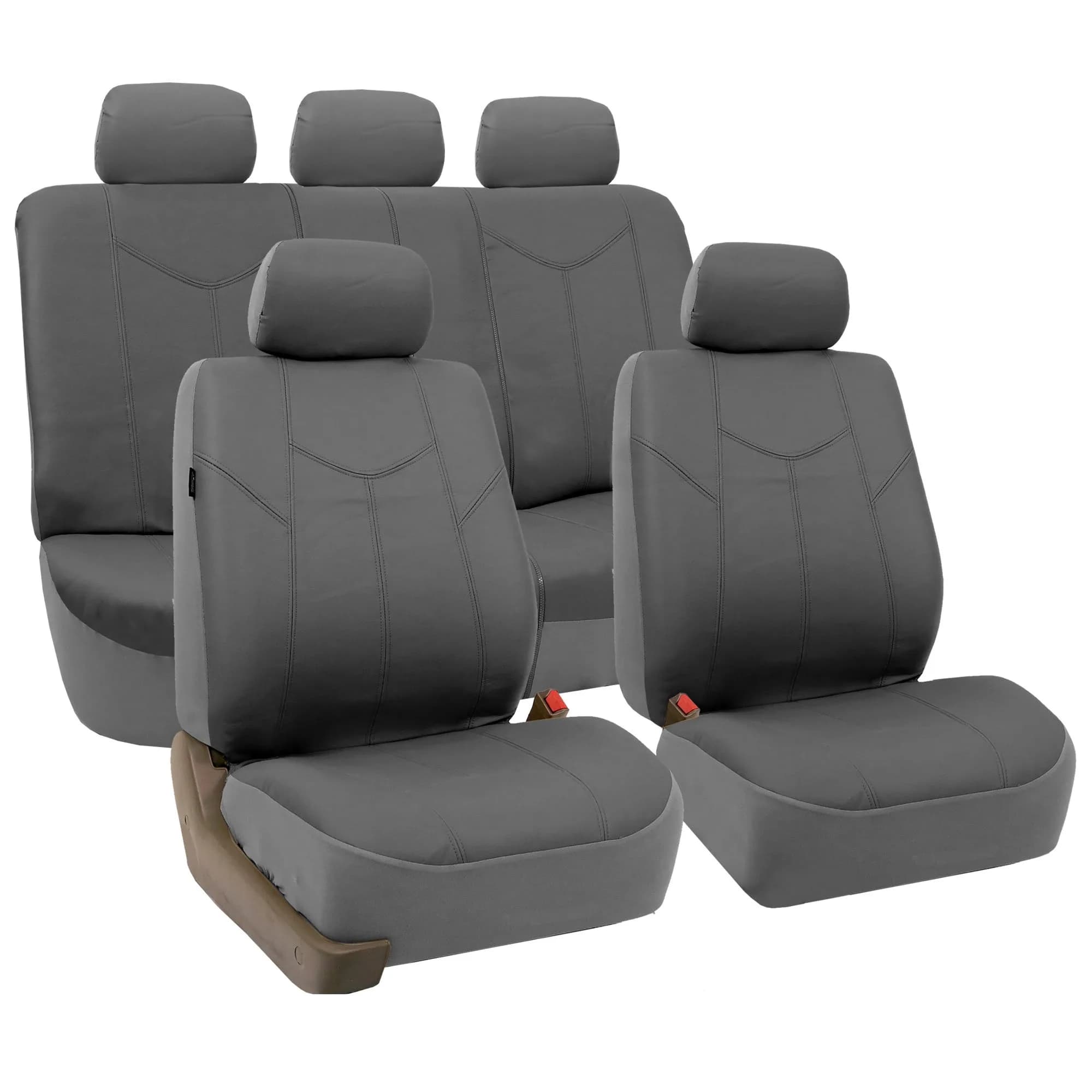 FH Group Full Set Faux Leather Car Seat Covers - Universal Fit, Low Back, Airbag Compatible, Split Bench, Gray | Protect & Enhance Interior - main product image