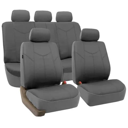 FH Group Full Set Faux Leather Car Seat Covers - Universal Fit, Low Back, Airbag Compatible, Split Bench, Gray | Protect & Enhance Interior thumbnail 1